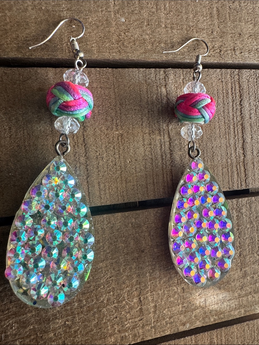 Multicolor Teardrop Dangle Earrings with Iridescent Rhinestones - Women Jewelry